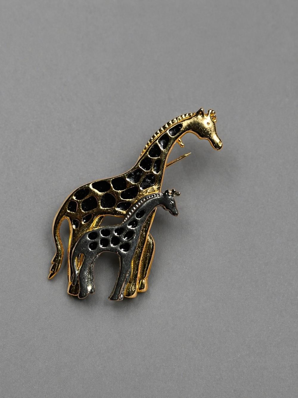 TC Gold and Black Giraffe Mother & Calf Brooch